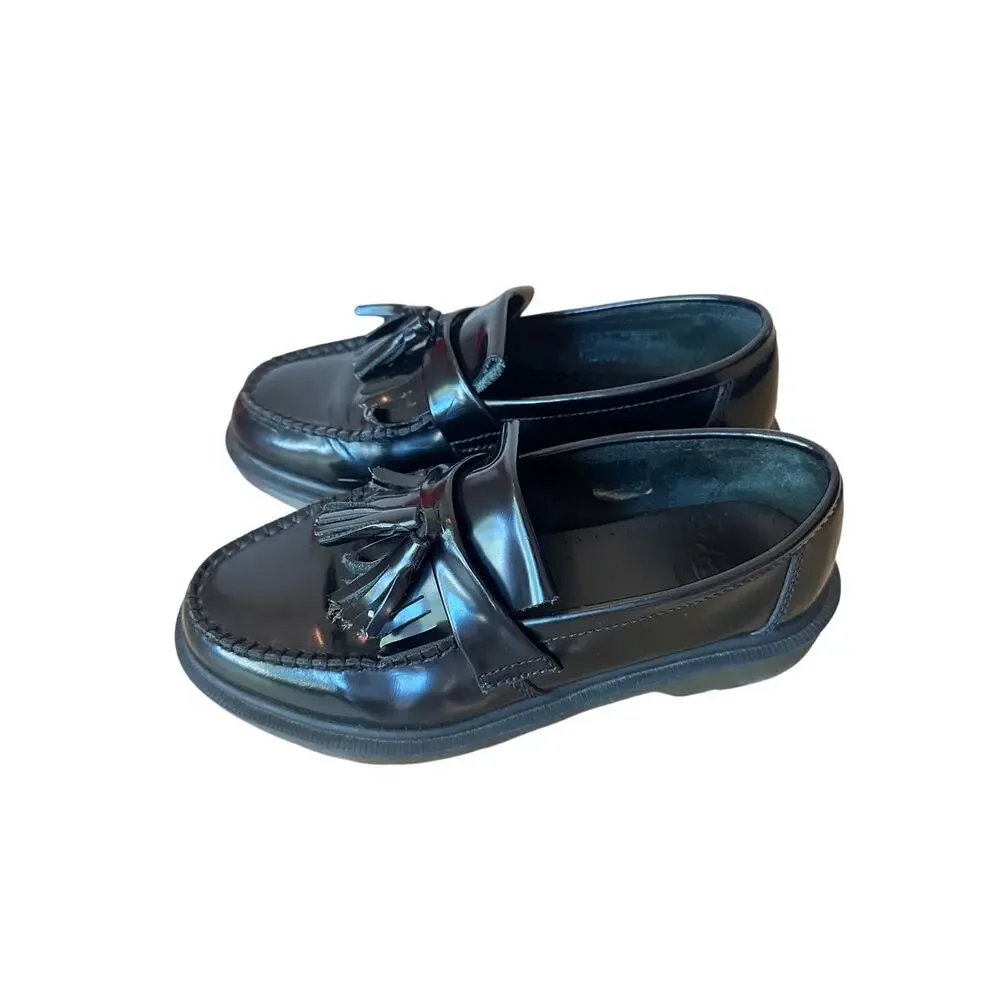 Dr Martens Adrian Tassel Loafers Black Patent Leather Fringe Platform